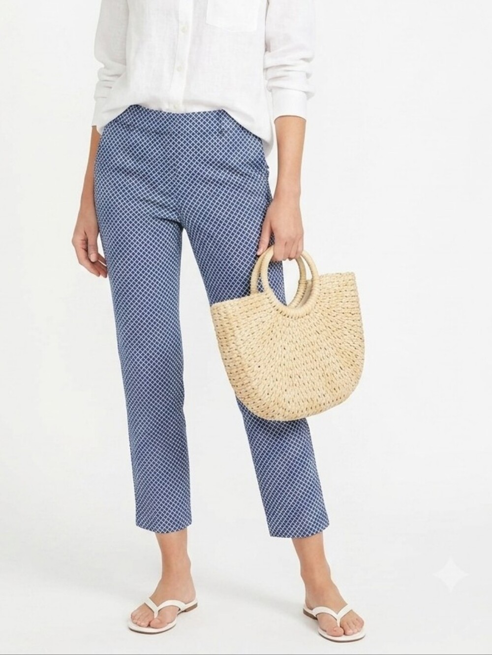 Cynthia Rowley Blue White Geometric Print Trousers Women's Size 4 Cropped Pants